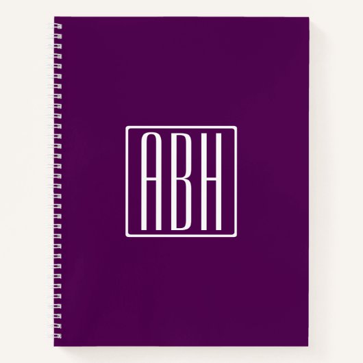 Carnet Initiales Monogramme | Blanc Sur Violet Foncé (Devant)