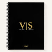 Carnet Initiales Monogramme Or Noir Moderne Professionnel (Devant)