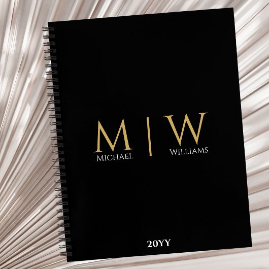 Carnet Initiales Monogramme Or Noir Moderne Professionnel