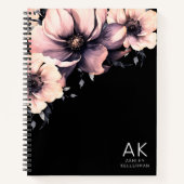 Carnet Initiales Monogrammes Florales Noir Rose Moderne (Devant)