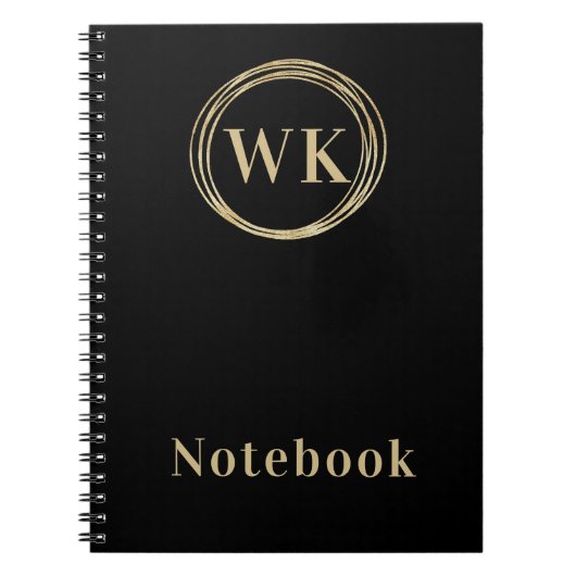 Carnet Initiales Monogrammes modernes Cercles d'or noir (Devant)