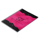 Carnet Initiales Monogrammes sur noir et rose chaud luxue (Côté gauche)
