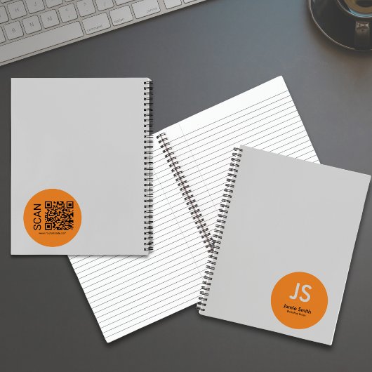 Carnet Initiales Orange Minimaliste Point Gris