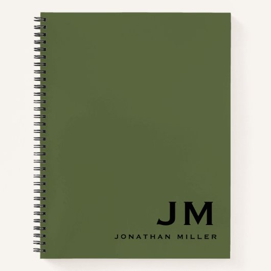 Carnet Initiales professionnelles de monogramme vert oliv (Devant)