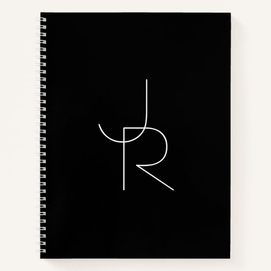 Carnet Initiales superposées Modern 2 | Blanc sur Noir (Devant)