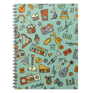 Carnet Instruments de musique, motif de croquis vintage.