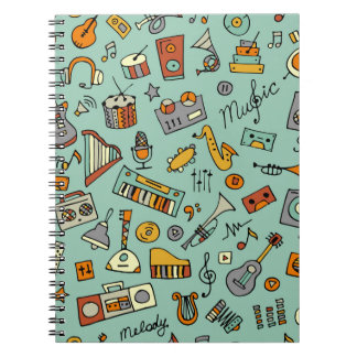 Carnet Instruments de musique, motif de croquis vintage.