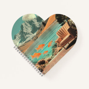 Carnet Intérieur surréaliste avec poissons et paysage au