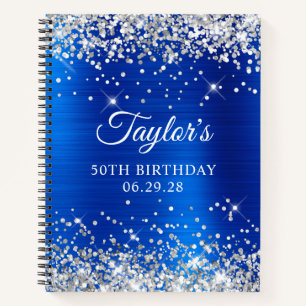 Carnet Invité 50e Anniversaire Argent Paillettes Bleu Roy
