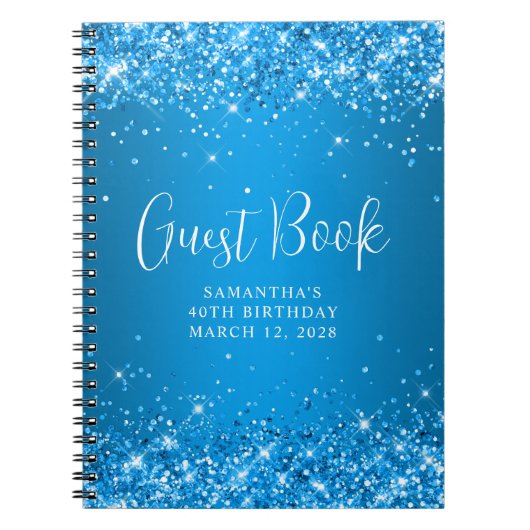 Carnet Invité d'anniversaire 40 ans Glittery Azure Ombre (Devant)