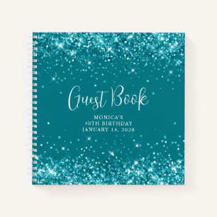 Carnet Invité d'anniversaire 40 ans Turquoise foncé paill