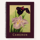 Carnet Iris d'eau japonais Monogramme botanique vintage (Devant)