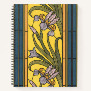 Carnet Iris Fleur Art Nouveau Vitrail Bleu Or