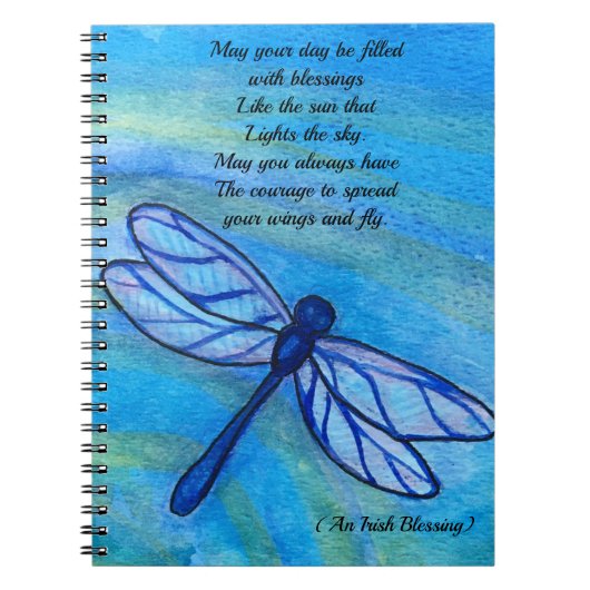 Carnet Irish Blessing Brave Blue Dragonfly Inspirational (Devant)