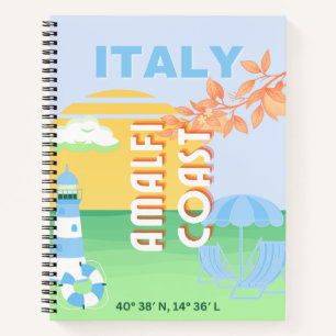 Carnet Italie Travel Art, Côte d'Amalfi, Preppy, Bleu