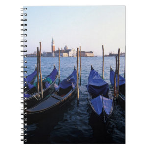 Carnet Italie, Vénétie, Venise, Rangée de gondoles et San