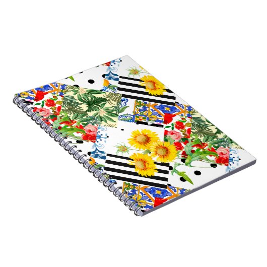 Carnet italien, art sicilien, patchwork, Fleurs d'été (Côté Droit)