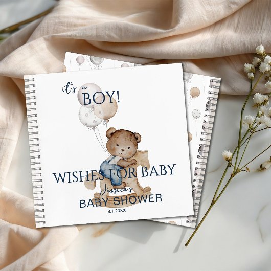 Carnet It's a Boy Teddy Bear & Balloons Wishes for Baby