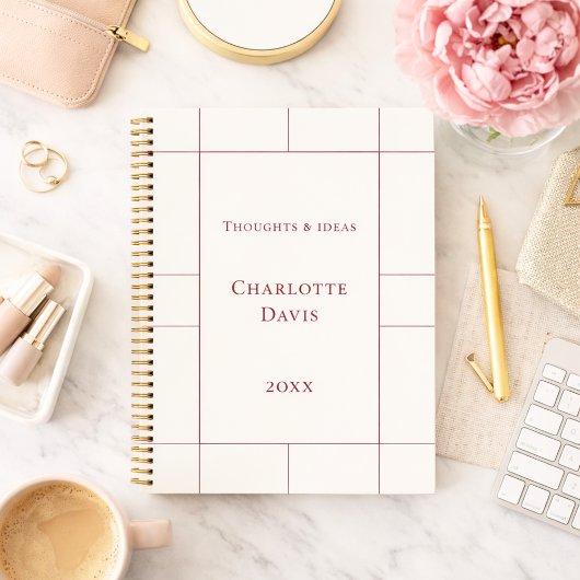 Carnet Ivory burgundy checked modern