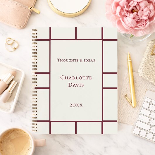 Carnet Ivory burgundy grid business
