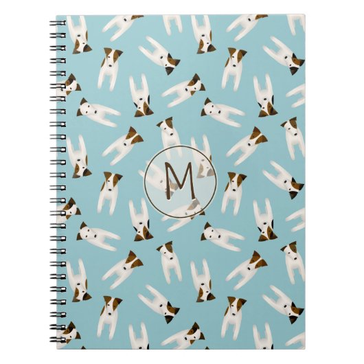 Carnet Jack Russell Terriers motif bleu monogrammed (Devant)