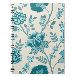 Carnet Jacobean Floral Lg Motif Teals sur Crème