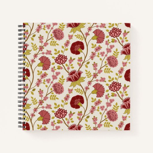 Carnet Jacobean Floral Pattern Rouge Rose Gold Crème (Devant)