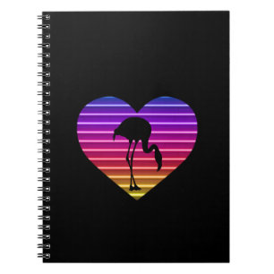 Carnet J'adore les flamants roses 80s Rétro Cœur Coucher