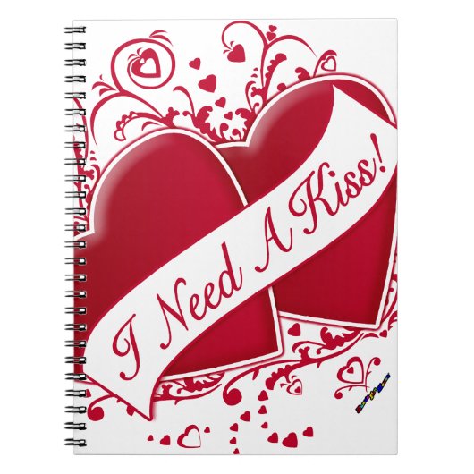 Carnet J'ai besoin d'un baiser ! Cœurs rouges (Devant)