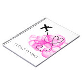 Carnet J'aime Flying Heart Avion Roses Nuages Amusants (Côté gauche)