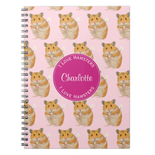 Carnet J'aime le motif rose de hamster de hamsters