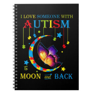 Carnet J'aime quelqu'un avec autisme aux lunes et dos T