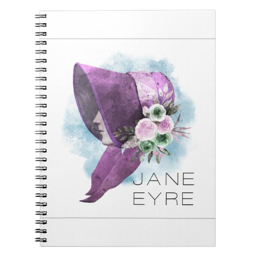 Carnet Jane Eyre Bonnet Fleurs violettes et bleues (Devant)
