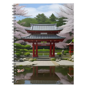 Carnet Japonais Sakura Cherry Blossom Garden Shrine Pond