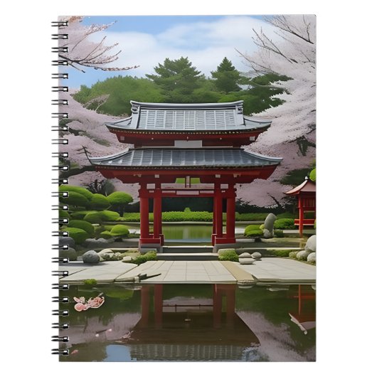 Carnet Japonais Sakura Cherry Blossom Garden Shrine Pond (Devant)