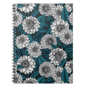 Carnet Jardin blanc Dahlia / feuilles bleus 2