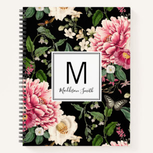 Carnet Jardin de campagne monogramme noir motif floral