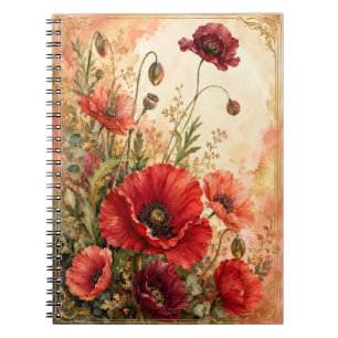 Carnet Jardin de coquelicots écarlates romantiques à l'aq
