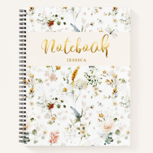 Carnet Jardin de fleurs sauvages à l'aquarelle Monogramme