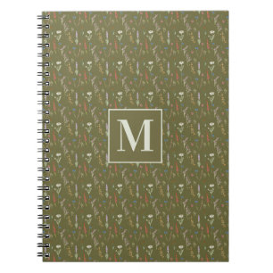 Carnet Jardin de fleurs sauvages à l'aquarelle vert forêt