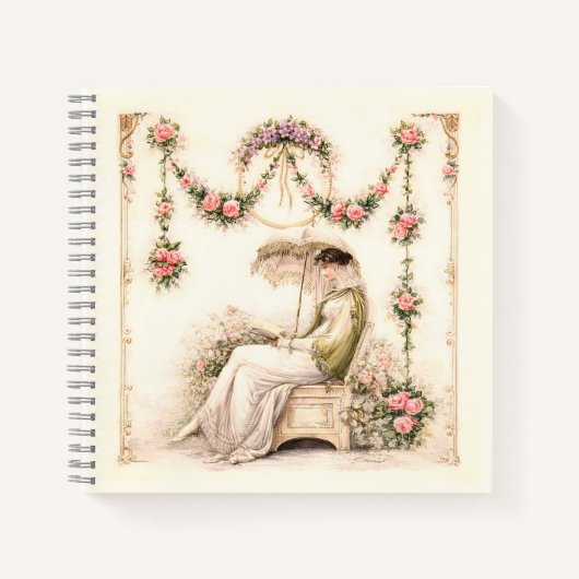 Carnet Jardin de roses de Regency lisant une dame (Devant)