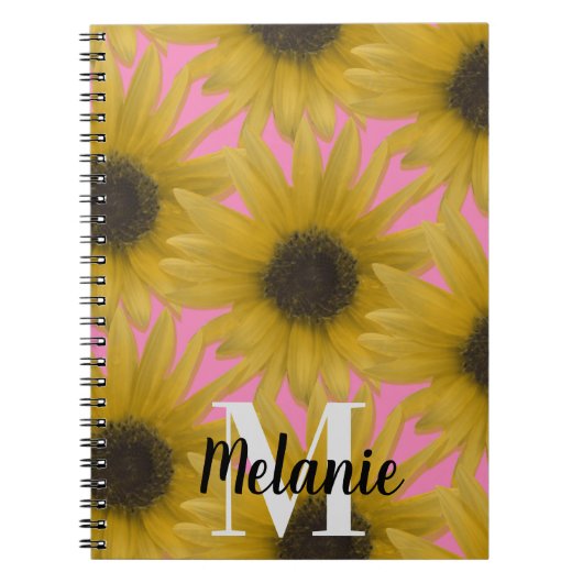 Carnet Jardin de tournesol réaliste Personnalisé Monogram (Devant)