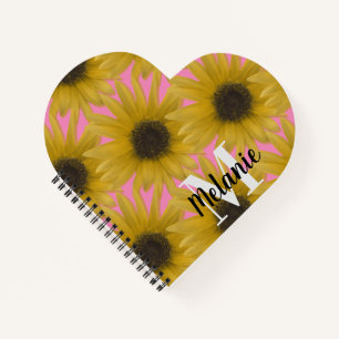 Carnet Jardin de tournesols réaliste monogramme personnal