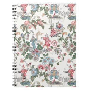 Carnet Jardin en toile de chinoiserie, sarcelle et rose