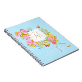 Carnet Jardin fleuri romantique monogramme bleu (Côté Droit)