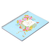 Carnet Jardin fleuri romantique monogramme bleu (Côté gauche)