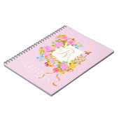 Carnet Jardin fleuri romantique monogramme jaune (Côté gauche)