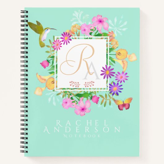 Carnet Jardin floral Aqua Monogramme (Devant)