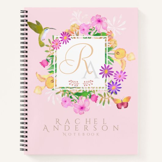 Carnet Jardin Floral Monogramme Rose (Devant)