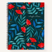 Carnet Jardin magique - turquoise foncé et rouge (Devant)